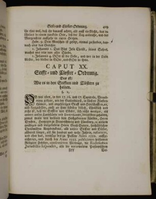 Caput XX. Stifft- und Closter-Ordnung. Das ist: wie es in den Stifften und Clöstern zu halten.