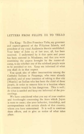 Letters from Felipe III to Tello