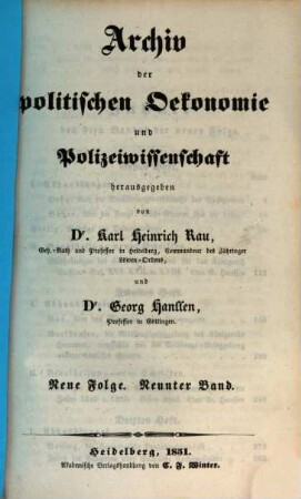 Archiv der politischen Oekonomie und Polizeiwissenschaft. 14. 1851