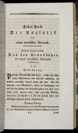 Erstes Hauptstück. Von den Grundsätzen der reinen practischen Vernunft.