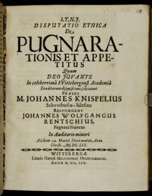 Disputatio Ethica De Pugna Rationis Et Appetitus