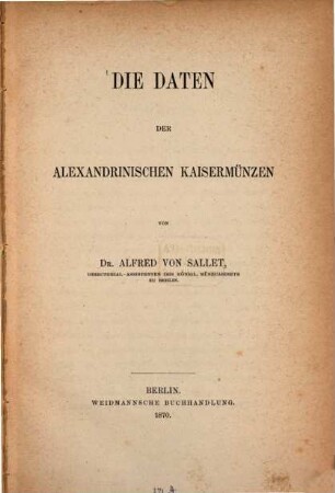 Die Daten der Alexandrinischen Kaisermünzen