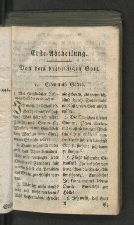 Erste Abtheilung. Von dem dreyeinigen Gott.