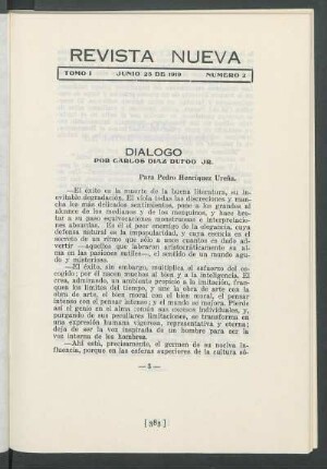 Diálogo : Para Pedro Henríquez Ureña.