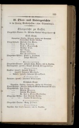 III. Ober= und Untergerichte in der Provinz Niederhessen (ohne Schaumburg).