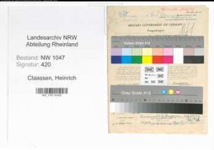 Entnazifizierung Heinrich Claassen , geb. 17.06.1914 (Lehrer)