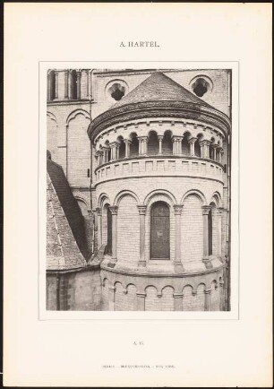 Stiftskirche, Andernach: Ansicht Chor (aus: Architekton. Details u. Ornamente der kirchlichen Baukunst in den Stilarten d. Mittelalters, 1. Serie, 1896)