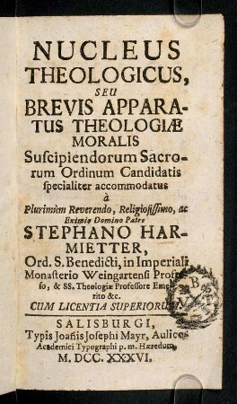 Titelblatt; Divo Joanni Nepomuceno, ...