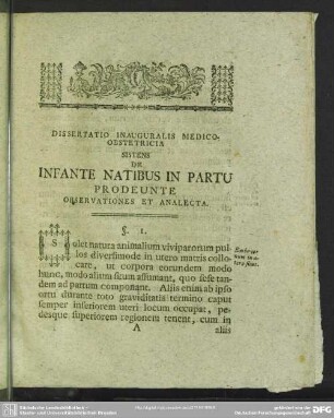Dissertatio Inauguralis Medico-Obstetricia Sistens De Infante Natibus In Partu Prodeunte Observationes Et Analecta