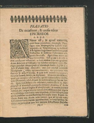 Praefatio De occasione, & causis editae Epicriseos
