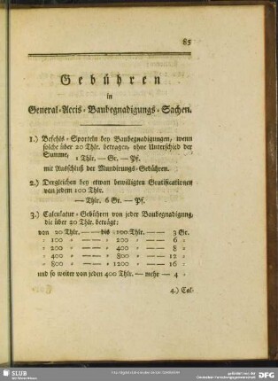 Gebühren in General-Accis-Baubegnadigungs-Sachen