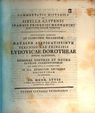 Commentatio historica de Sibylla Clivensi, Joannis Friderici Magnanimi, electoris Saxoniae coniuge : cum continuatione