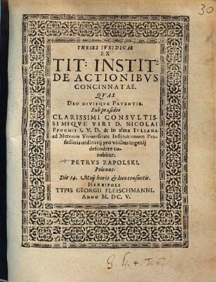Theses Ivridicae Ex Tit: Instit: De Actionibvs Concinnatae