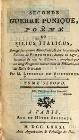 Seconde Guerre Punique : Poëme De Silius Italicus, 2
