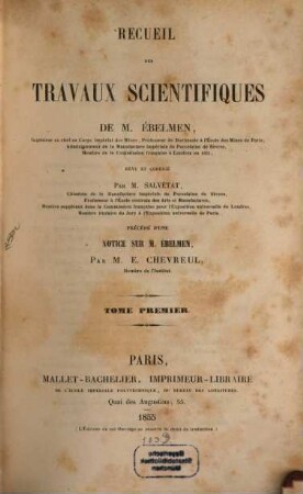 Recueil des travaux scientifiques de M. Ébelmen, 1