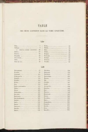 Table des mots contenus dans le tome cinquième.