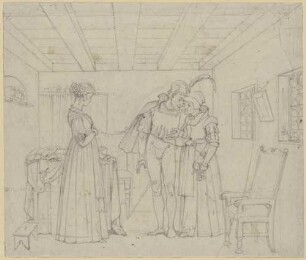 Zu Goethes "Faust": Blatt 13 (15): Mephisto bei Frau Marthe und Gretchen