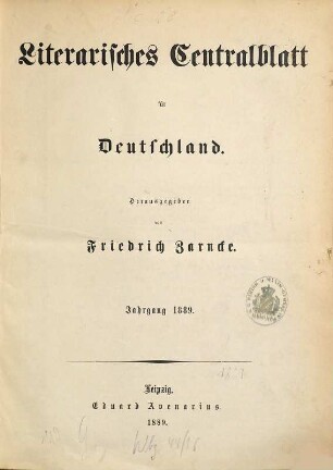 Literarisches Zentralblatt für Deutschland. 1889