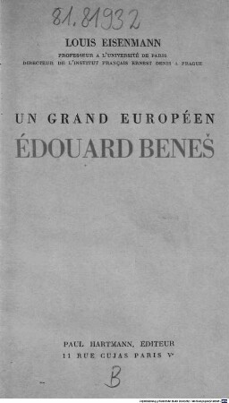 Un grand européen: Édouard Beneš