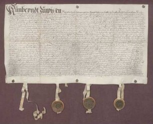 Michael Zollner von der Hallburg und Veronica geb. von Ehenheim, Witwe des Wilhelm Balthasar Zollner von der Hallburg, teilen einige Lehen in Krautheimer Gemarkung. Mitbesiegelt von Klaus Sigmund von Hainau und Georg Sigmund Zollner von der Hallburg.
