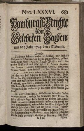 Nro. LXXXVI. auf das Jahr 1745. den 2 Novemb. - Nro. XCIV. auf das Jahr 1745. den 30 Novemb.
