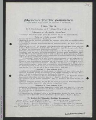 Tagesordnung und Mitteilungen des Gießener Arbeitsausschusses für die 27. Generalversammlung des ADF 1913 in Gießen