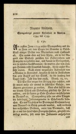 Neunter Abschnitt. Spangenbergs zweyter Aufenthalt in America. 1744 bis 1749. §. 132. - §. 147.