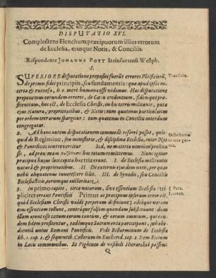 Disputatio XVI. Complectens Elenchum praecipuorum ...