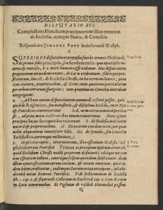Disputatio XVI. Complectens Elenchum praecipuorum ...