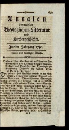 Neun und dreißigste Woche