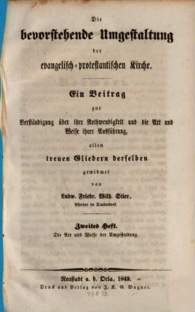 Die bevorstehende Umgestaltung der evangelisch-protestantischen Kirche, 2