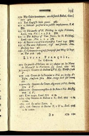 Livres Francois. In Octavo.