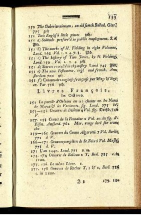 Livres Francois. In Octavo.