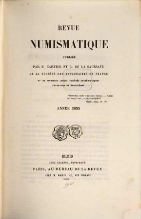 Revue numismatique : RN. 20. 1855