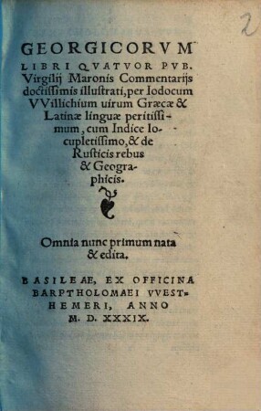 Georgicorum libri quatuor Pub. Virgilii Maronis