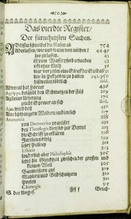 Das vierdte Register/ Der fürnehmsten Sachen.