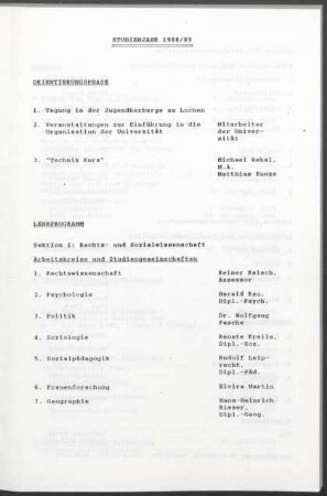 Inhalt "Studienjahr 1988/89"