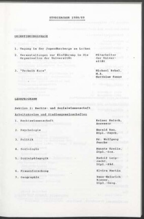 Inhalt "Studienjahr 1988/89"
