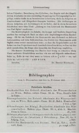 Bibliographie vom 7. December 1858 bis 15. Februar 1859.