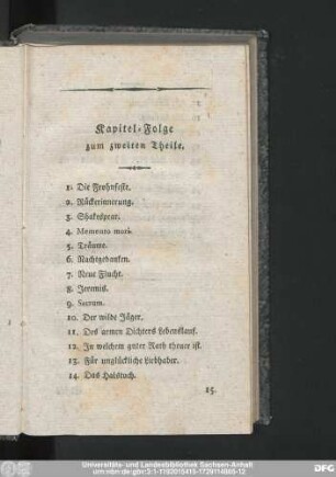 Kapitel-Folge zum zweiten Theile.