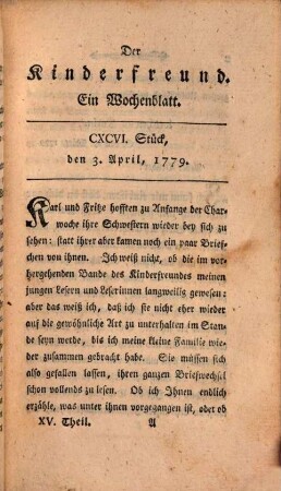 Der Kinderfreund : ein Wochenblatt. 15. 1779