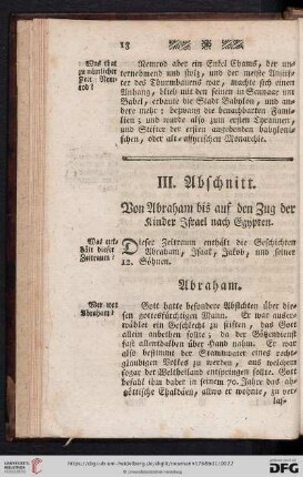 III. Abschnitt: Von Abraham bis auf den Zug der Kinder Israel nach Egypten
