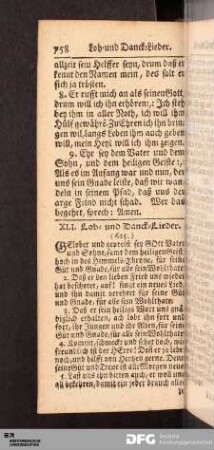 XLI. Lob- und Danck-Lieder.