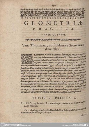 LIBER OCTAVUS. Varia Theoremata, ac problemata Geometrica demonstrans.