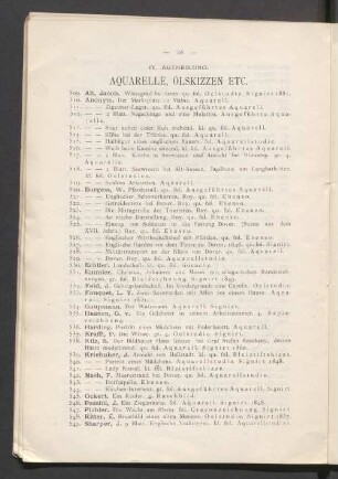 IV. Abtheilung. Aquarelle, Ölskizzen etc.