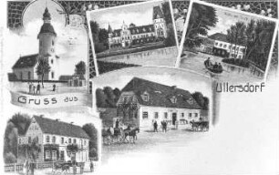 Waldhufen-Ullersdorf. Ortsansichten, u.a. Wassermühle, Ansichtskarte, um 1910, Repro (RA Görlitz, Postkartensammlung)