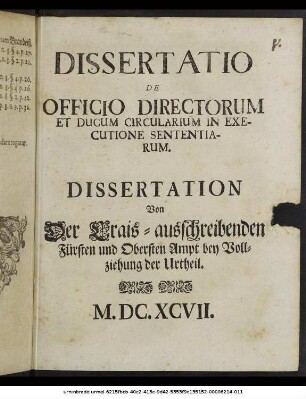 Dissertatio De Officio Directorum Et Ducum Circularium In Executione Sententiarum