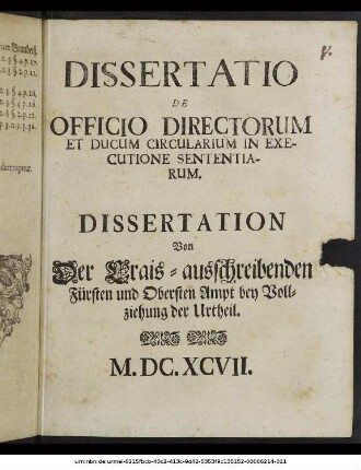 Dissertatio De Officio Directorum Et Ducum Circularium In Executione Sententiarum