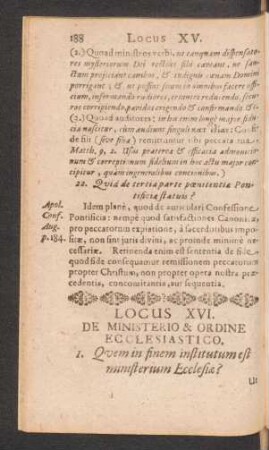 Locus XVI. De Ministerio & Ordine Ecclesiastico