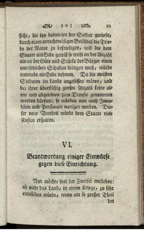 VI. Beantwortung einiger Einwürfe gegen diese Einrichtung